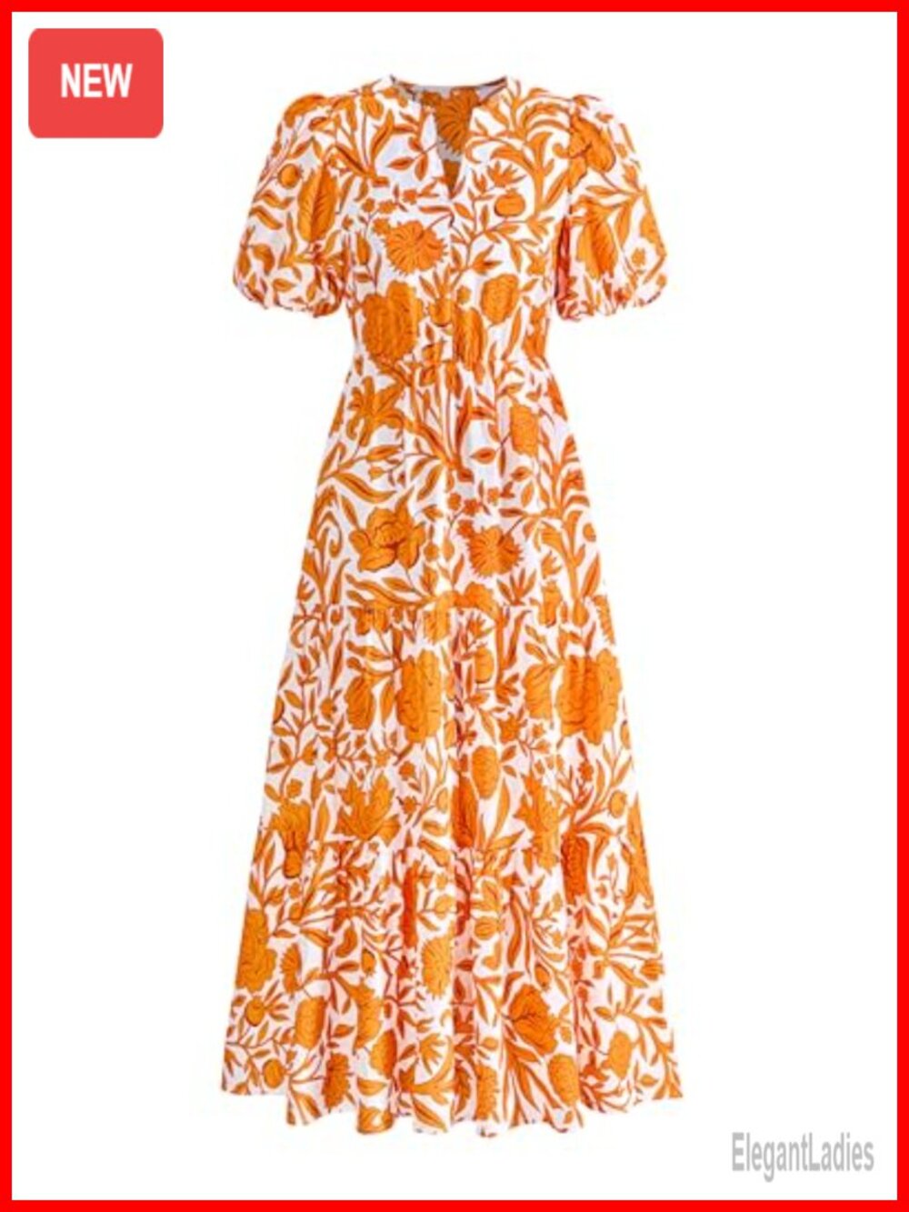 Women's Summer Puff Short Sleeve Floral Boho Tiered Ruffle Maxi Dress
